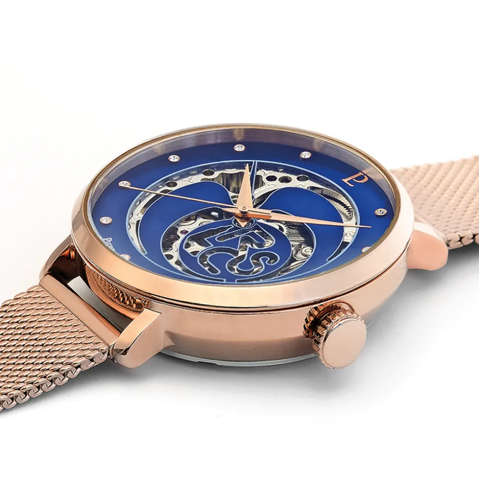 Montre Femme RCS Cadran Bleu Bracelet Acier Milanais Doré- rose