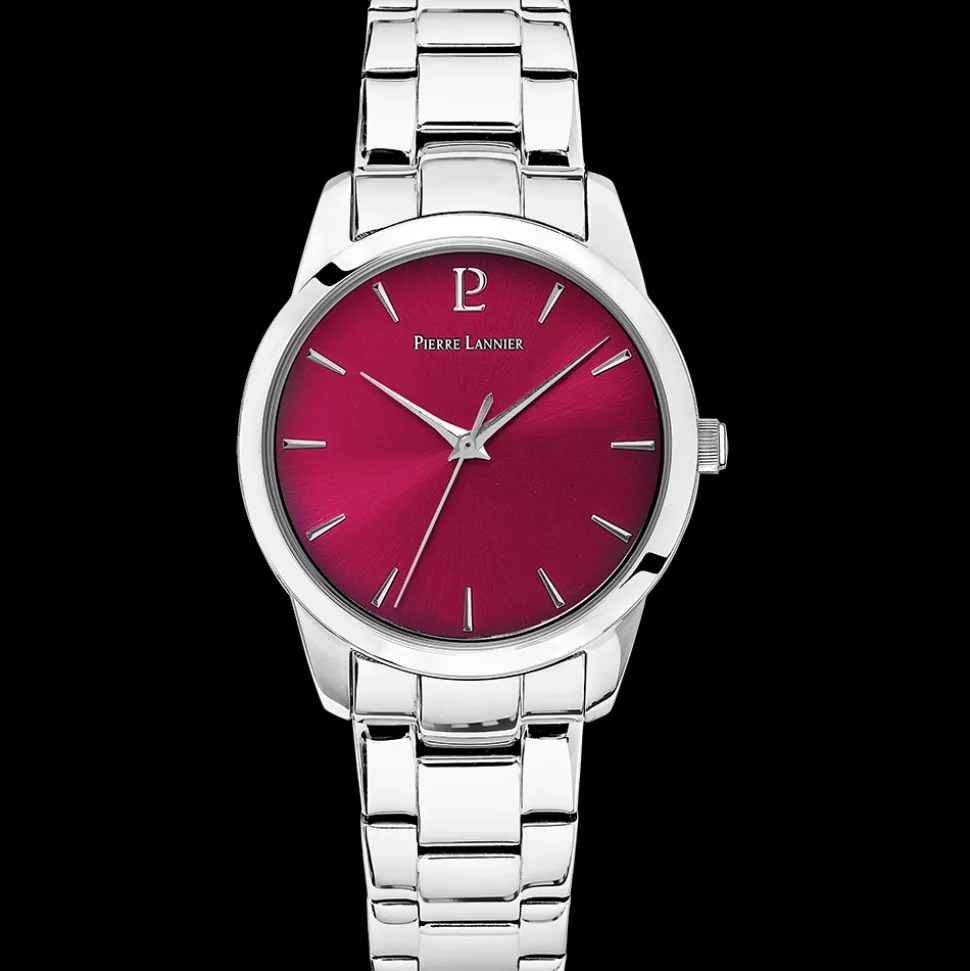 Montre Femme ROXANE Cadran Framboise Bracelet Acier Argenté