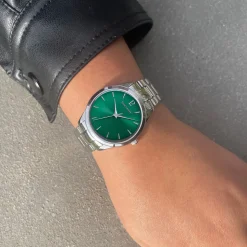 Montre Femme ROXANE Cadran Vert Bracelet Acier  Argenté