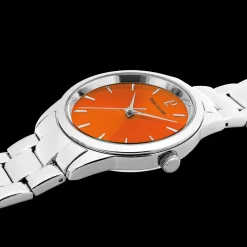 Montre Femme ROXANE Cadran Orange Bracelet Acier Argenté