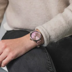 Montre Femme TALLIA Argenté Cadran Rose Bracelet Cuir Rose 16 MM