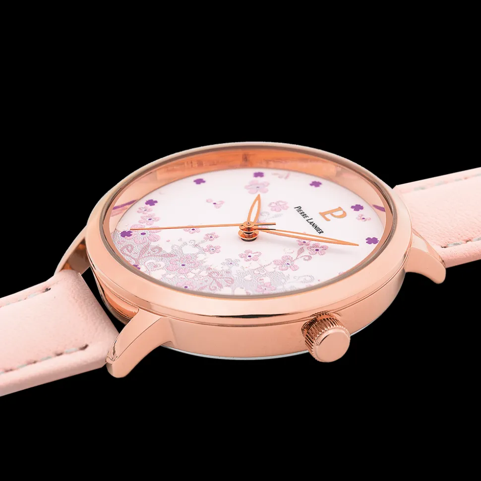 Montre Femme TALLIA Cadran Blanc Bracelet Cuir Rose