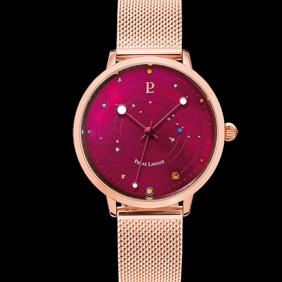Montre Femme THEIA Cadran Framboise Bracelet Acier milanais Doré-rose