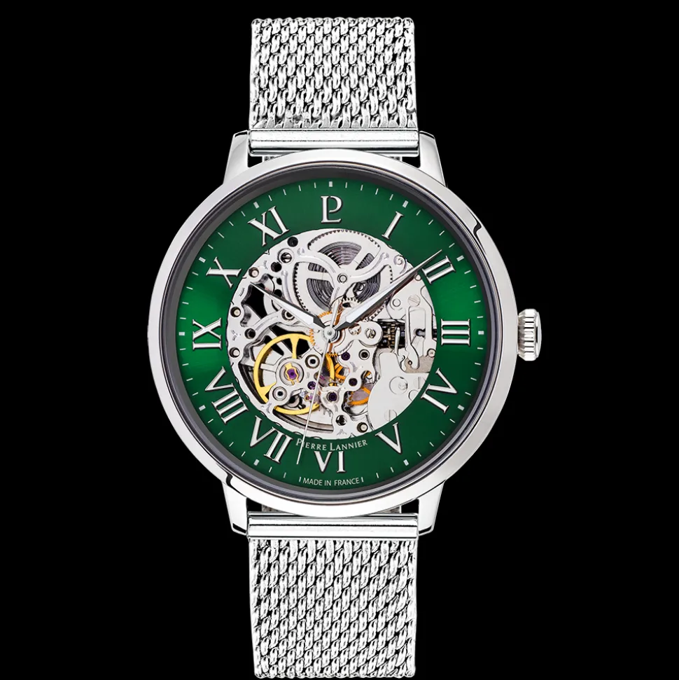 Montre Homme AUTOMATIC Argenté Cadran Vert Bracelet Acier milanais Argenté 20 MM