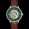 Montre Homme AUTOMATIC Argenté Cadran Vert Bracelet Cuir Brun 20 MM