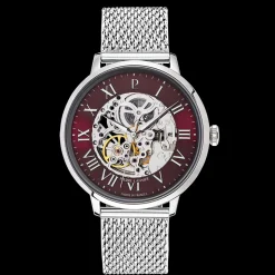 Montre Homme AUTOMATIC Argenté Cadran Bordeaux Bracelet Acier milanais Argenté 20 MM