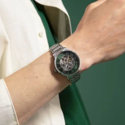 Montre Homme AUTOMATIC Argenté Cadran Vert Bracelet Acier Argenté 20 MM