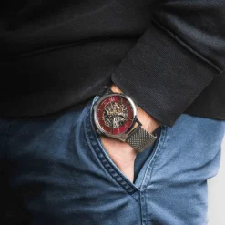 Montre Homme AUTOMATIC Argenté Cadran Bordeaux Bracelet Acier milanais Argenté 20 MM