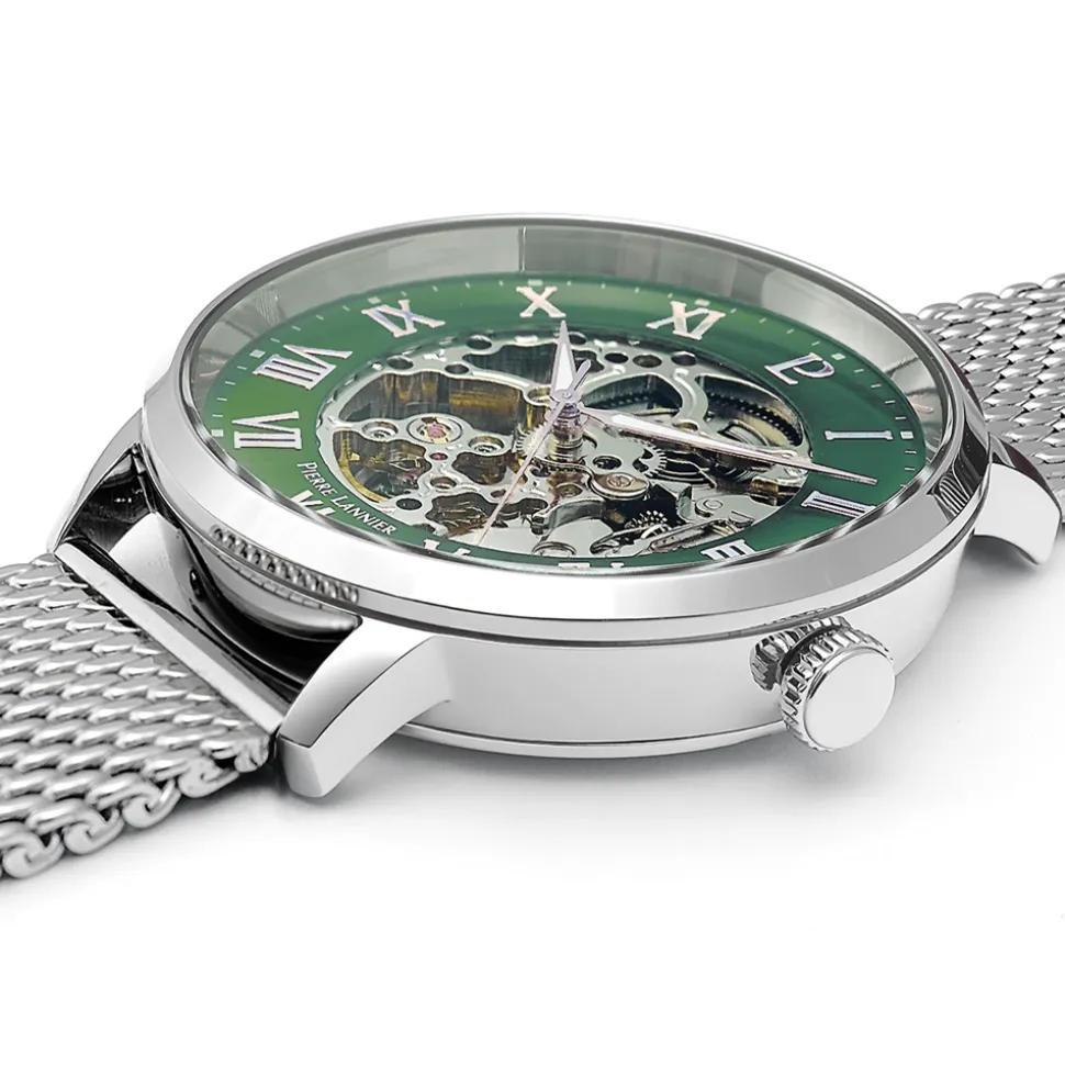 Montre Homme AUTOMATIC Argenté Cadran Vert Bracelet Acier milanais Argenté 20 MM