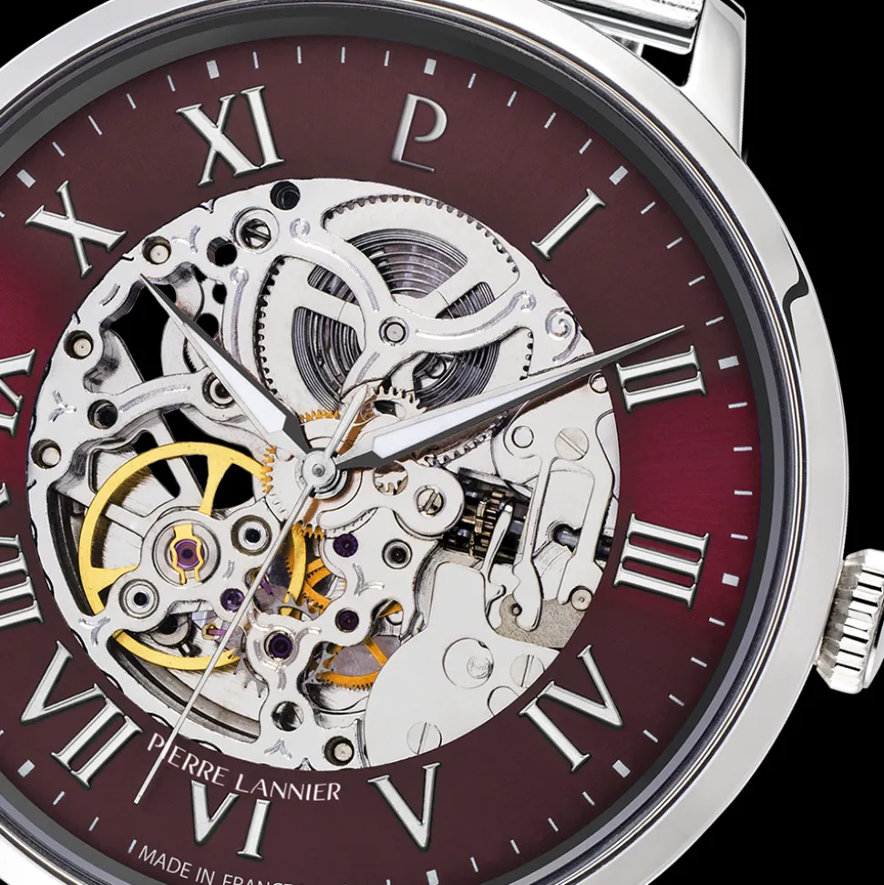Montre Homme AUTOMATIC Argenté Cadran Bordeaux Bracelet Acier milanais Argenté 20 MM