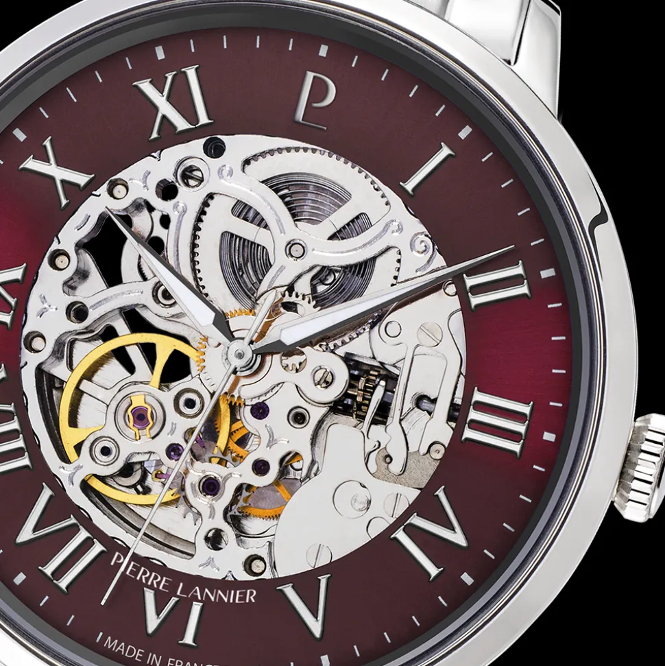 Montre Homme AUTOMATIC Argenté Cadran Bordeaux Bracelet Acier Argenté 20 MM