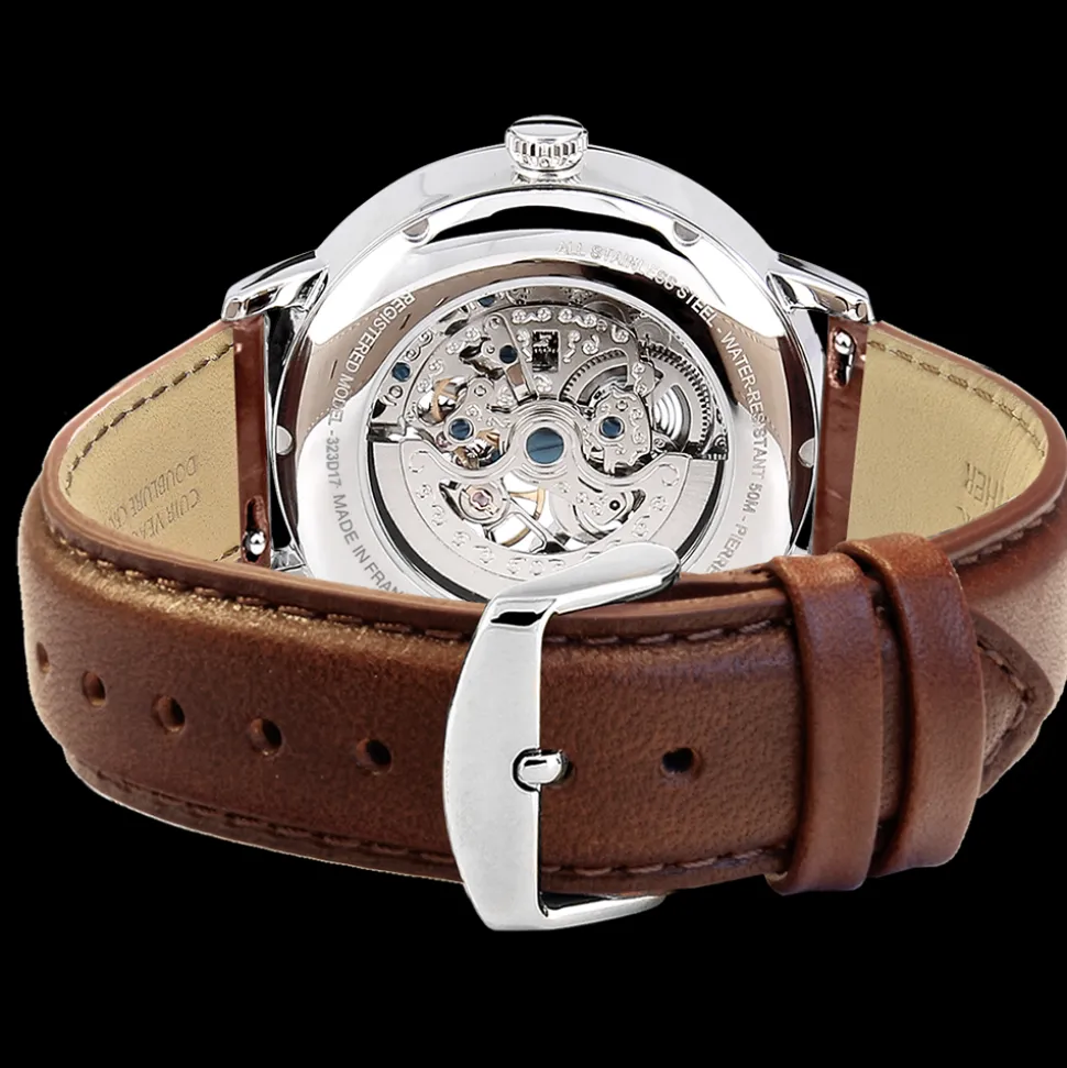 Montre Homme AUTOMATIC Argenté Cadran Vert Bracelet Cuir Brun 20 MM
