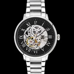 Montre Homme AUTOMATIC Cadran Noir Bracelet Acier Argenté