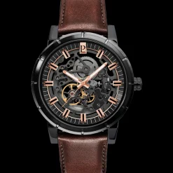 Montre Homme AUTOMATIC Cadran Noir Bracelet Cuir Brun