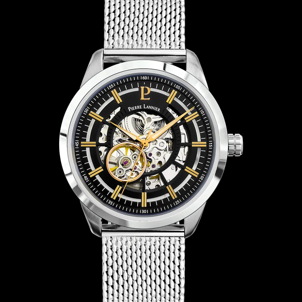 Montre Homme AUTOMATIC Cadran Noir Bracelet Acier milanais Argenté