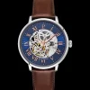 Montre Homme AUTOMATIC Cadran Bleu Bracelet Cuir Brun