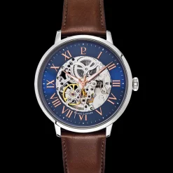 Montre Homme AUTOMATIC Cadran Bleu Bracelet Cuir Brun