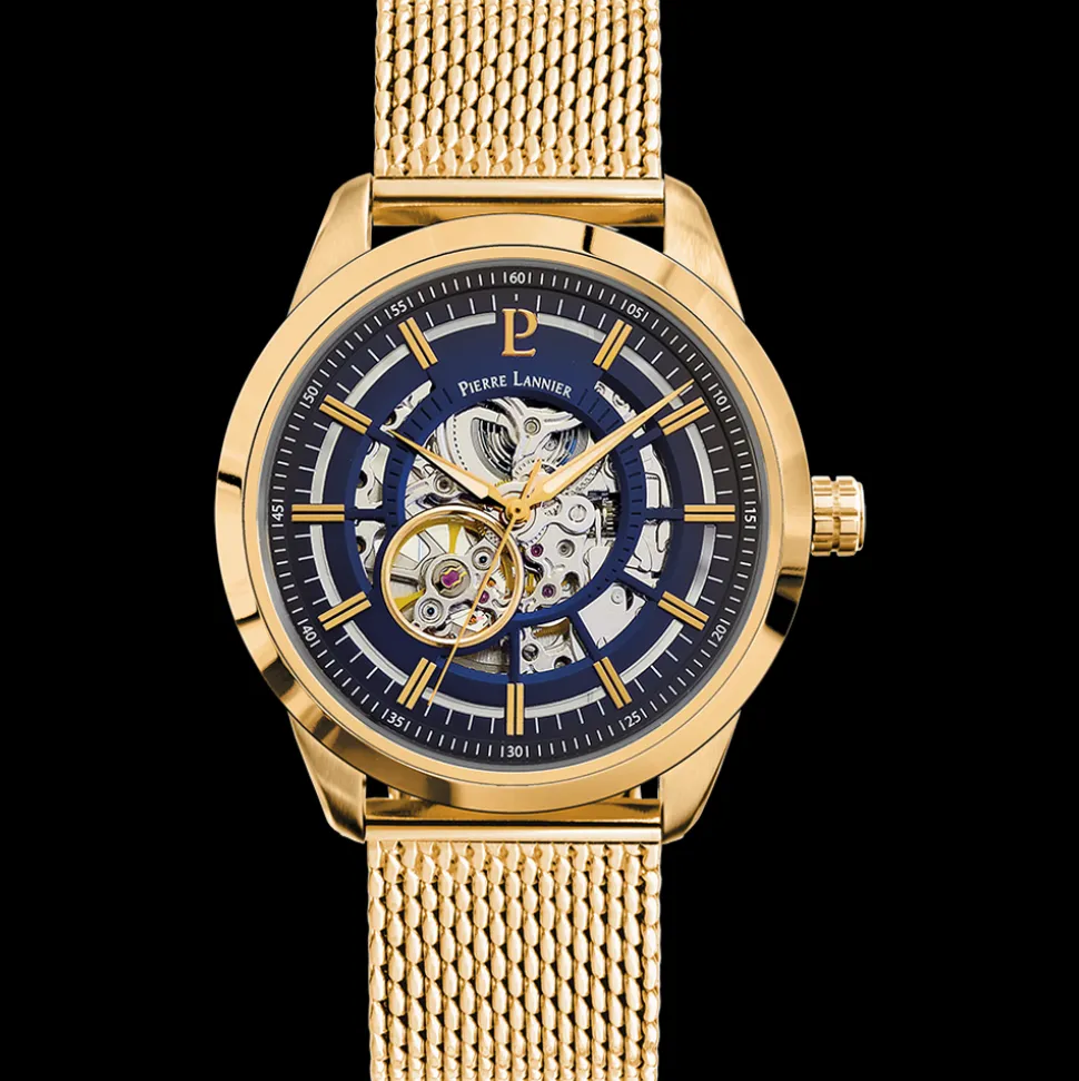 Montre Homme AUTOMATIC Cadran Bleu Bracelet Acier milanais Doré