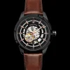 Montre Homme AUTOMATIC Cadran Noir Bracelet Cuir Brun