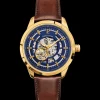 Montre Homme AUTOMATIC Cadran Bleu Bracelet Cuir Brun