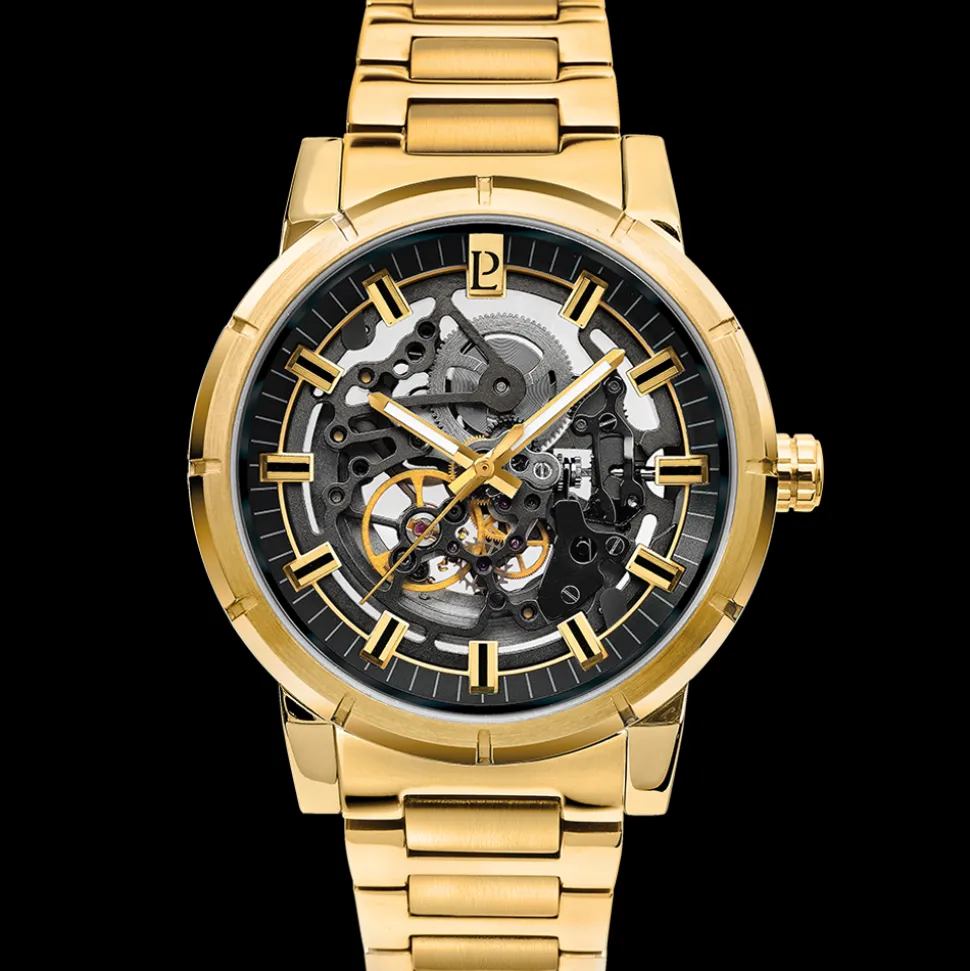 Montre Homme AUTOMATIC Cadran Noir Bracelet Acier Doré