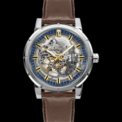 Montre Homme AUTOMATIC Cadran Bleu Bracelet Cuir Brun