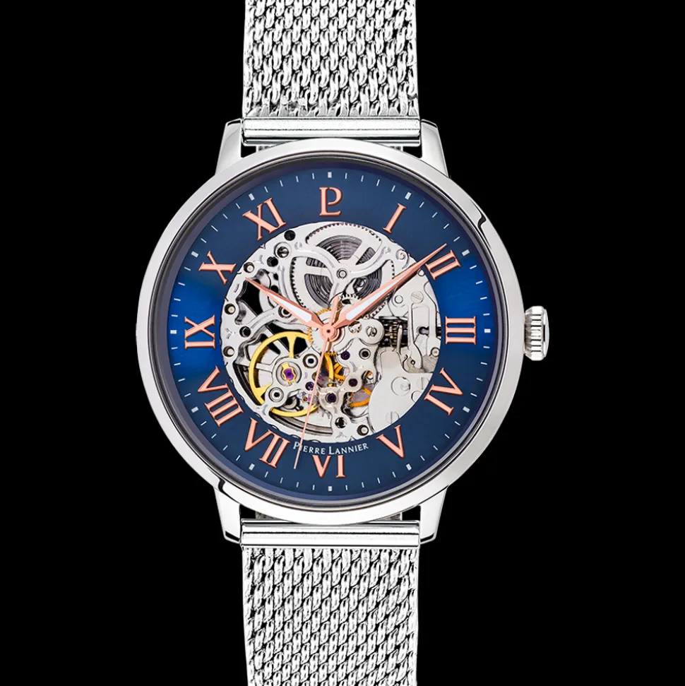 Montre Homme AUTOMATIC Cadran Bleu Bracelet Acier milanais Argenté