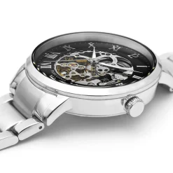 Montre Homme AUTOMATIC Cadran Noir Bracelet Acier Argenté