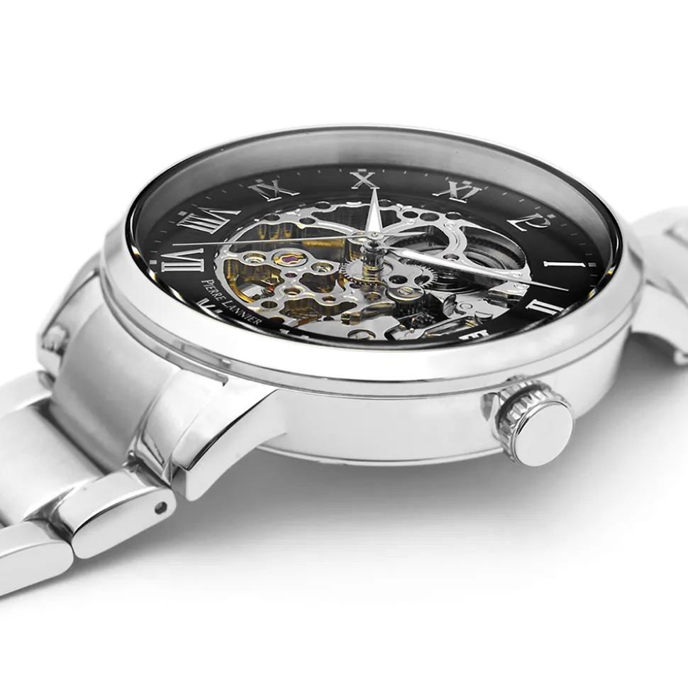Montre Homme AUTOMATIC Cadran Noir Bracelet Acier Argenté