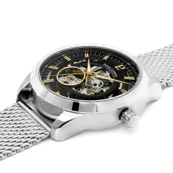 Montre Homme AUTOMATIC Cadran Noir Bracelet Acier milanais Argenté