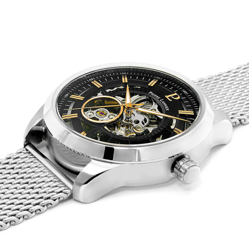 Montre Homme AUTOMATIC Cadran Noir Bracelet Acier milanais Argenté