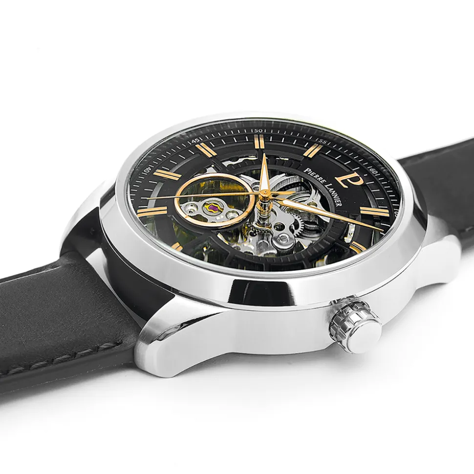 Montre Homme AUTOMATIC Cadran Noir Bracelet Cuir Noir