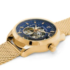Montre Homme AUTOMATIC Cadran Bleu Bracelet Acier milanais Doré