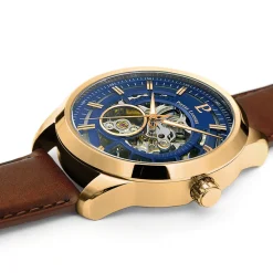 Montre Homme AUTOMATIC Cadran Bleu Bracelet Cuir Brun