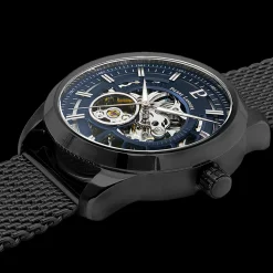 Montre Homme AUTOMATIC Cadran Bleu Bracelet Acier milanais Noir