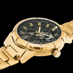 Montre Homme AUTOMATIC Cadran Noir Bracelet Acier  Doré