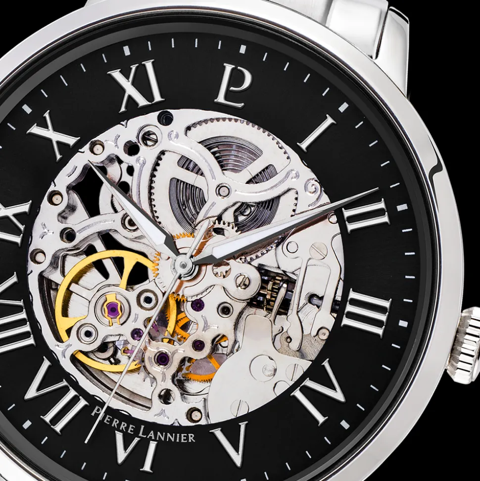 Montre Homme AUTOMATIC Cadran Noir Bracelet Acier Argenté