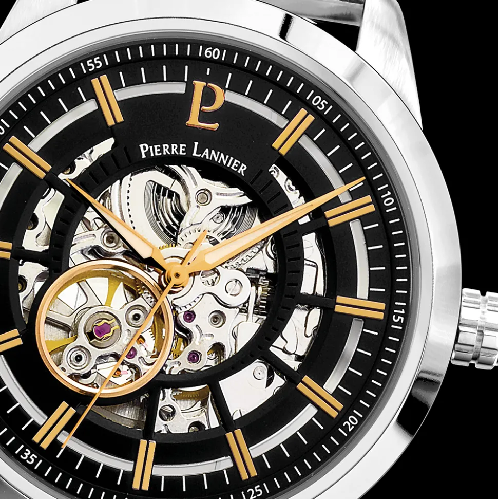 Montre Homme AUTOMATIC Cadran Noir Bracelet Acier milanais Argenté