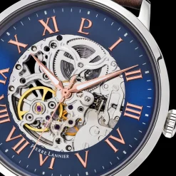 Montre Homme AUTOMATIC Cadran Bleu Bracelet Cuir Brun