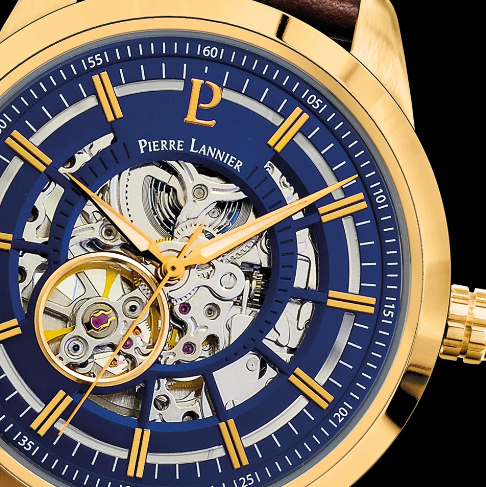 Montre Homme AUTOMATIC Cadran Bleu Bracelet Cuir Brun