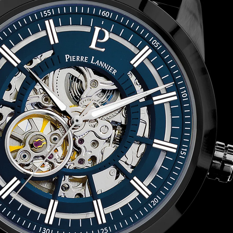 Montre Homme AUTOMATIC Cadran Bleu Bracelet Acier milanais Noir