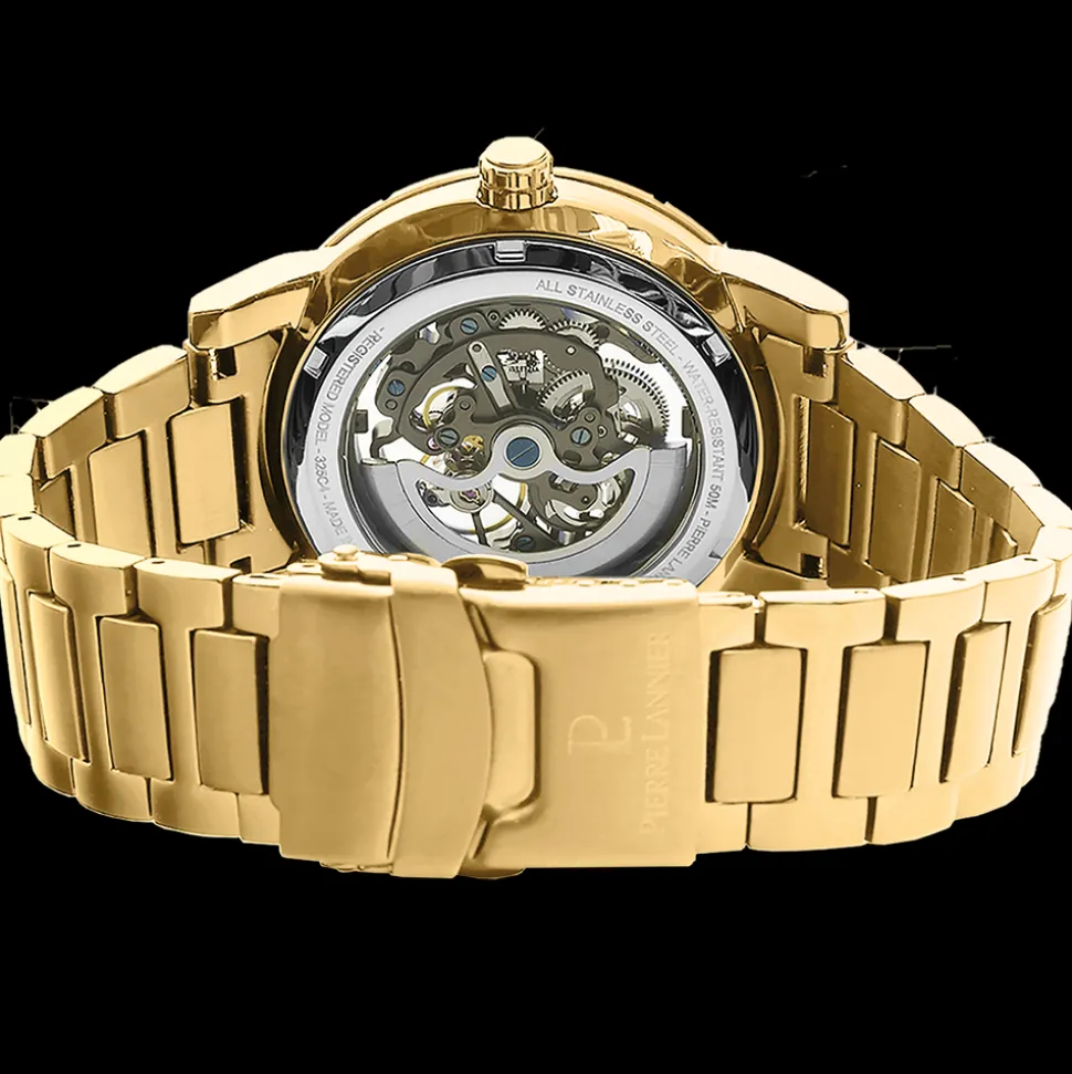 Montre Homme AUTOMATIC Cadran Noir Bracelet Acier Doré