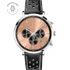 Montre Homme BARON Argenté Cadran Saumon Bracelet Cuir perforé Noir 20 MM