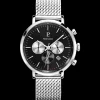 Montre Homme BARON Cadran Noir Bracelet Acier Milanais Argenté