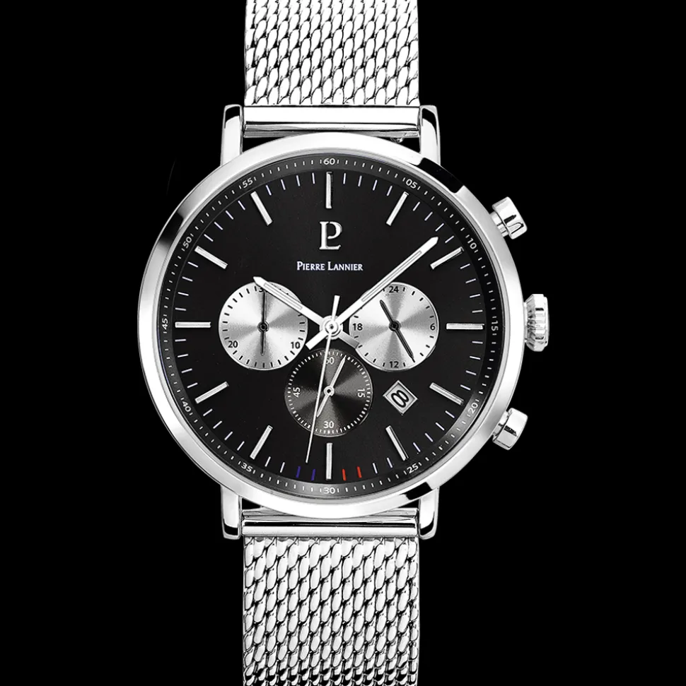 Montre Homme BARON Cadran Noir Bracelet Acier Milanais Argenté