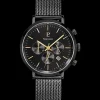 Montre Homme BARON Cadran Noir Bracelet Acier Milanais Noir