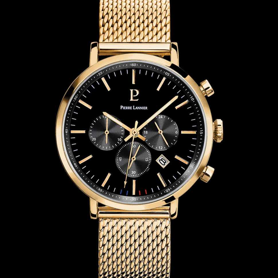 Montre Homme BARON Cadran Noir Bracelet Acier milanais Doré