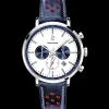 Montre Homme BARON Cadran Blanc Bracelet Cuir Perforé Bleu