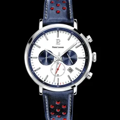 Montre Homme BARON Cadran Blanc Bracelet Cuir Perforé Bleu