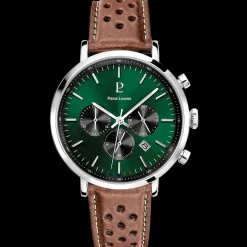 Montre Homme BARON Cadran Vert Bracelet Cuir Perforé Brun
